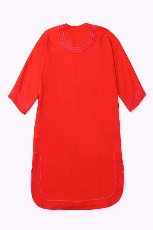 Embroidered long coat in cotton and viscose cashmere with pockets